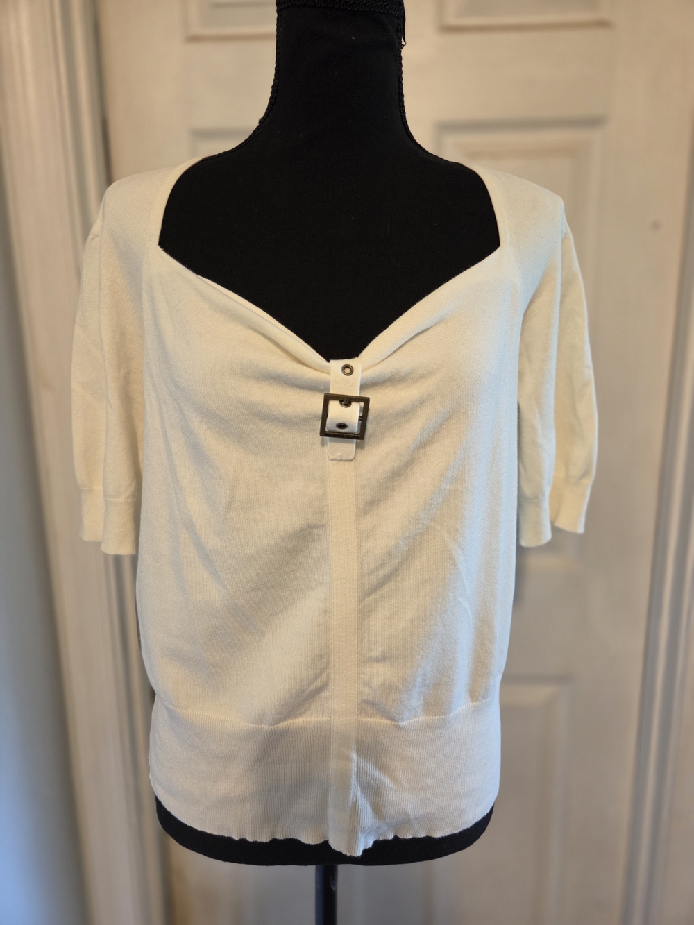 MICHAEL Michael Kors Cream Short-Sleeve Knit Top with Buckle Accent